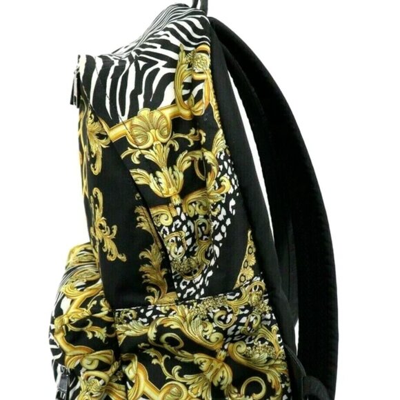 Versace Nylon Baroque Zebra Print Backpack Black Multicolor DFZ5350 - Picture 3 of 10